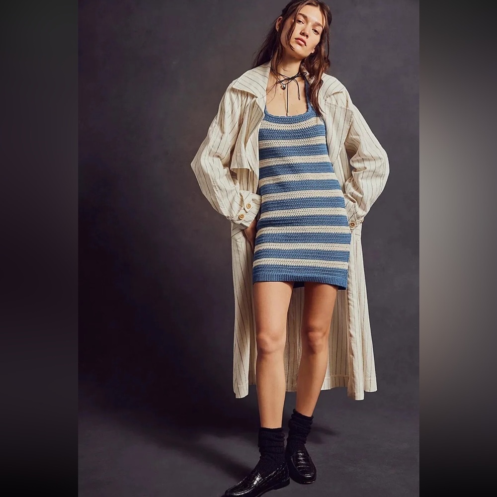 Free People We The Free Melia Mac White Striped Coat Trench Jacket
